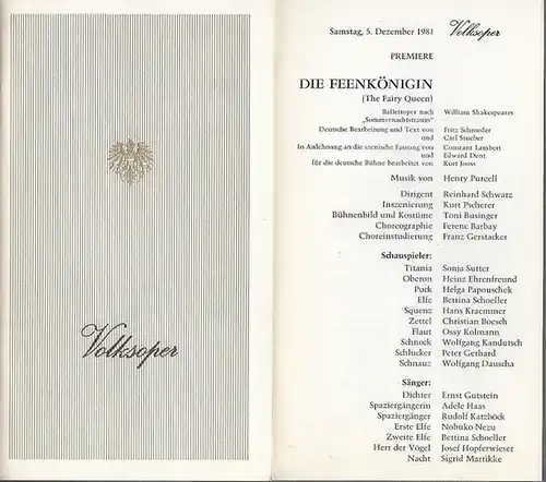 Purcell, Henry .  Volks   Oper Wien.   1981: Volksoper Wien. Saison (Jahr): 1981. Die Feenkönigin (The Fairy Queen).Ballettoper nach d. "Sommernachtstraum".. 