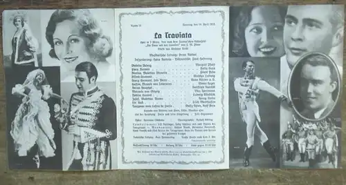 Deutsches Opernhaus Berlin. La Traviata. Programmzettel. Aufführung: Sonntag, 14. April 1935. Oper in 3 Akten nach dem Dumas 'schen Schauspiel 'Die Dame mit den Camelien'.. 