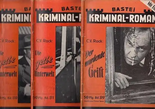 Bastei Kriminalroman. - C.V.Rock / Glenn Larring: Bastei Kriminal-Roman. Konvolut mit 46 Heften. Enthalten sind: C.V. Rock: 1) Nr. 80: Die gelbe Unterwelt : I. Teil - Ritual-Mord in Chicago. 2) Nr. 81 Die gelbe Unterwelt II Teil - Die Stadt unter der Erde