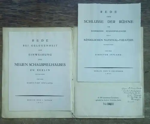 Knudsen, Hans.   Iffland, August Wilhelm: Zwei Reden gehalten von August Wilhelm Iffland in Berlin am 31. Dezember 1801 / 1. Januar 1802. Rede.. 