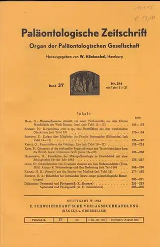 Paläontologische Zeitschrift.    Häntzschel, W. (Hrsg.).   G. Haas / H. Schmidt / E. Szörenyi / G. Rabitz / P. Kaye /.. 