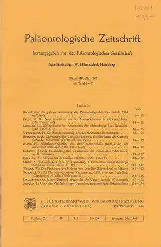 Paläontologische Zeitschrift. -  Häntzschel, W. (Hrsg.). -  H.D. Pflug / U. Lehmann / H.G. Wunderlich / R.A.Reyment / H. Zankl / J. Gründel...