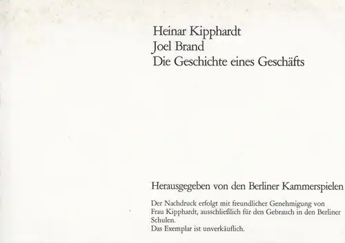 Berliner Kammerspiele. Heinar Kipphardt: Joel Brand  . Die Geschichte eines Geschäftes. Spielzeit 1986. 