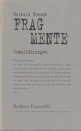 Berliner Ensemble. Bertolt Brecht: Fragmente. Uraufführungen. Spielzeit 1996 / 1997.  Intendanz Stephan Suschke / Peter Sauerbaum.     Kostüm  Barbara Naujok..