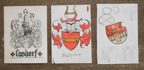 Kalliefe, Hilmar in Berlin Charlottenburg: Umfangreiches Konvolut mit mehr als 110 farbigen und einfarbigen Wappenzeichnungen und Entwürfen der Berliner Firma Kalliefe, etwa 50 Schriftstücken zur.. 