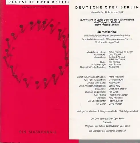 Deutsche Oper Berlin. Generalintendant Prof. Götz Friedrich. Musik Giuseppe Verdi / Antonio  Somma: Ein Maskenball.  Spielzeit 1993 / 1994. Inszenierung  Götz Friedrich.. 