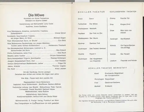 Die Möwe. Komödie.  Spielzeit 1968 / 1969. Heft 202. General Intendant Boleslaw Barlog.  Inszenierung  / Bühnenbild  Liviu Ciulei . Kostüme Joana.. 