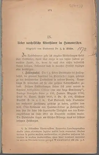 Müller, J.H: Ueber vorchristliche Alterthümer im  Hannoverschen. 
