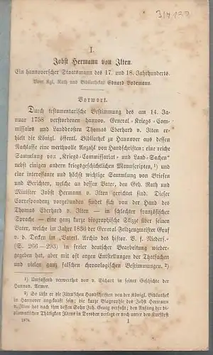 Bodemann, Eduard: Jobst Hermann von Ilten. Ein hannoverscher Staatsmann des 17. und 18. Jahrhunderts. 