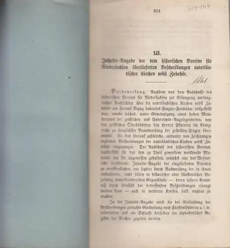 Mithoff, Baurath: Inhalts Angabe der dem historischen Vereine für Niedersachsen  überlieferten Beschreibungen vaterländischer Kirchen nebst Zubehör   XII. Reformirte Kirchen der Grafschaft Bentheim.. 