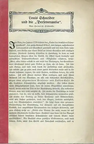 Stümcke, Heinrich: Louis Schneider und die 'Perseverantia'. Sonderdruck aus 'Schriften des Vereins für die Geschichte der Stadt Berlin, Heft 50. 