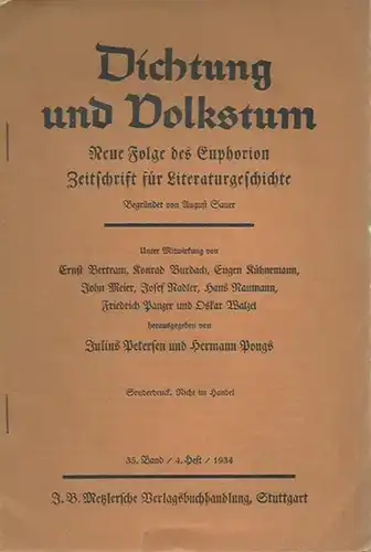 Bergmann, Alfred: Zwei unbekannte Berichte über die Uraufführung der 'Braut von Messina'. Aus: Dichtung und Volkstum. Neue Folge des Euphorion, Zeitschrift für Literaturgeschichte. Unter Mitwirkung.. 