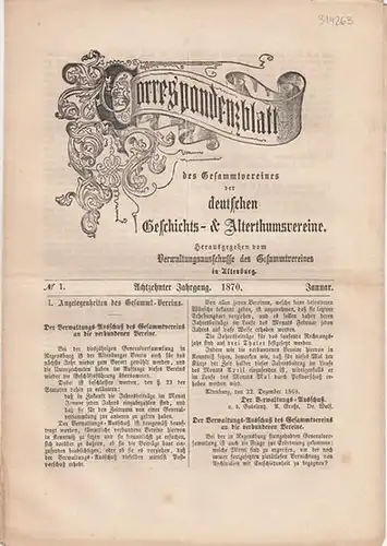 Correspondenzblatt des Gesammtvereines der deutschen Geschichts- &  Alterthumsvereine - v. Quast / Dr. Hase (Hrsg.und Red.) -  G.A. von Mülverstedt / F. Utz...