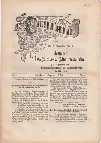 Correspondenzblatt des Gesammtvereines der deutschen Geschichts  &  Alterthumsvereine   v. Quast / Dr. Hase (Hrsg.und Red.)    G.A. von Mülverstedt.. 