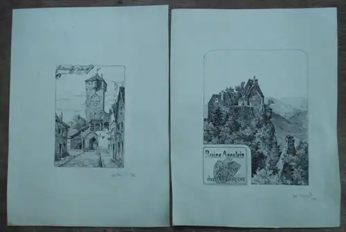 3 Originalradierungen. 1) Rothenburg ob der Tauber. 2) Äusseres Burgtor. 3) Ruine Aggstein. Die Burg der Kuenringer