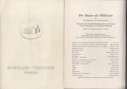 Berlin Schiller Theater. - Boleslaw Barlog (Intendanz / Hrsg.). - Ferdinand Raimund: Der Bauer als Millionär. Spielzeit 1956 / 1957. Heft 60. Programmheft des SchillerTheaters...