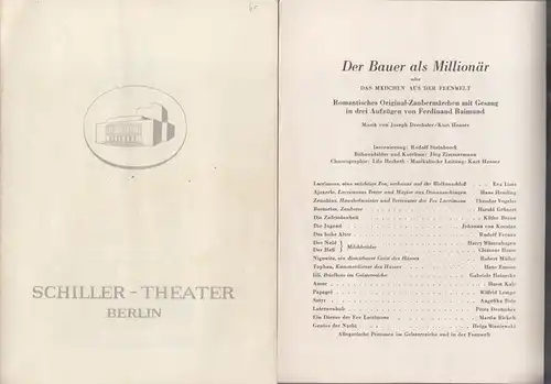 Berlin Schiller Theater.   Boleslaw Barlog (Intendanz / Hrsg.).   Ferdinand Raimund: Der Bauer als Millionär. Spielzeit 1956 / 1957. Heft 60. Programmheft.. 