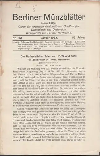 Berliner Münzblätter. -  Tassilo Hoffmann (Hrsg. und Schriftltg.) -  O. Tornau / J. Menadier / P. Bamberg  (Autoren): Berliner Münzblätter. 53. Jahrgang...