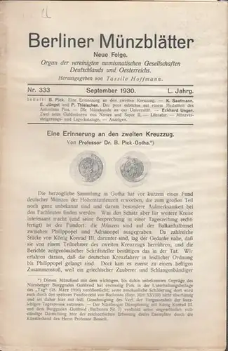 Münzblätter, Berliner.  Tassilo Hoffmann (Hrsg. und Schriftltg.)    B. Pick / K. Saatmann / E. Jüngst / P. Thielscher / Eckhard Unger.. 