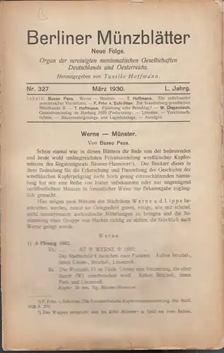 Münzblätter, Berliner.  Tassilo Hoffmann (Hrsg. und Schriftltg.) -  Busso Peus / Tassilo Hoffmann / F. Frhr.   Von Schrötter /  W...