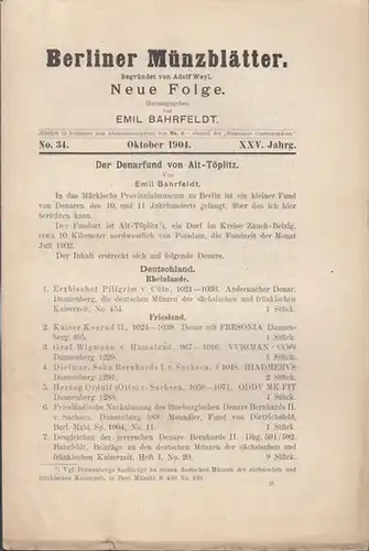 Münzblätter, Berliner.  Emil Bahrfeldt (Schriftltg.)      Emil Bahrfeldt /  Ernesto Schmitz /  Ernst Lejeune   (Autoren): Berliner.. 