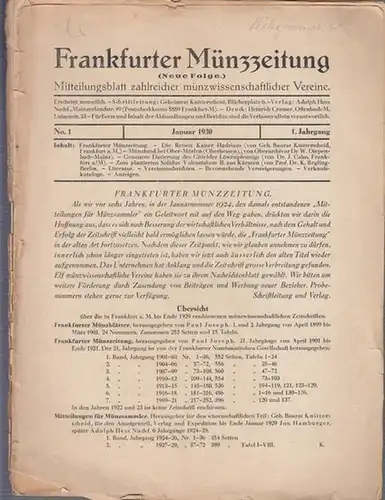 Münzzeitung, Frankfurter.  Geheimrat Knitterscheid (Hrsg.)  - Baurat Knitterscheid / W. Diepenbach / J. Cahn / K. Regling  (Autoren): Frankfurter Münzzeitung. 1. Jahrgang...