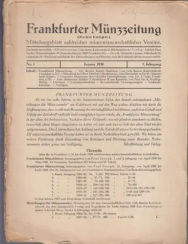 Münzzeitung, Frankfurter.  Geheimrat Knitterscheid (Hrsg.)    Baurat Knitterscheid / W. Diepenbach / J. Cahn / K. Regling  (Autoren): Frankfurter Münzzeitung. 1.. 