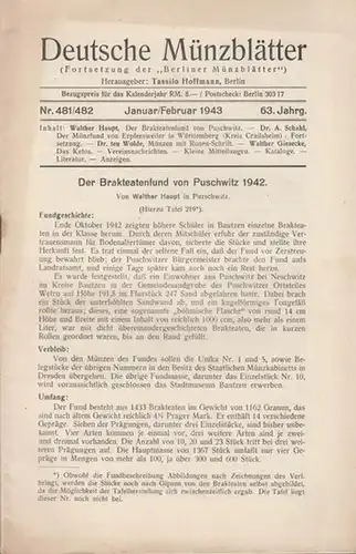 Münzblätter, Deutsche - Tassilo Hoffmann  (Hrsg.) -  Walther Haupt / A. Schahl / Dr. ten Wolde / Walther Giesecke (Autoren): Deutsche Münzblätter. 63...