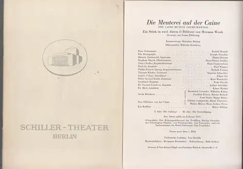 Schiller Theater Berlin. - Boleslaw Barlog (Intendanz / Hrsg.). - Wouk, Herman: Die Meuterei auf der Caine. Spielzeit  1954 / 1955, Heft 41. Insz.:...