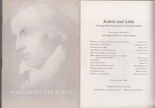 Kabale und Liebe. Spielzeit  1954 / 1955, Heft 43. Insz.: Hans Lietzau. - Bühnenbild und Kostüme: Wilhelm Reinking. - Darsteller: Rudolf Fernau, Sebastian Fischer, Martin Held, Gisela Mattishent, Fritz Tillmann u.a
