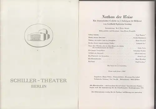 Berlin Schiller Theater. - Boleslaw Barlog (Intendanz / Hrsg.). - Gotthold Ephraim Lessing: Nathan der Weise. Spielzeit 1954 / 1955, Heft 46. Programmhefte des Schiller...