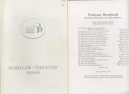 Berlin Schiller Theater. - Boleslaw Barlog (Intendanz / Hrsg.). - Arthur Schnitzler: Professor Bernhardi. Spielzeit 1955 / 1956, Heft 52. Programmheft des Schiller Theaters Berlin...
