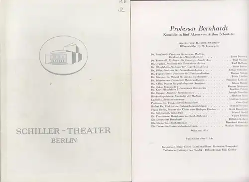 Berlin Schiller Theater.   Boleslaw Barlog (Intendanz / Hrsg.).   Arthur Schnitzler: Professor Bernhardi. Spielzeit 1955 / 1956, Heft 52. Programmheft des Schiller.. 