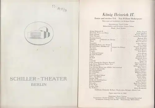Berlin Schiller Theater. - Boleslaw Barlog (Intendanz / Hrsg.). - William Shakespeare: König Heinrich IV. Erster und zweiter Teil. Spielzeit 1955 / 1956, Heft 53...