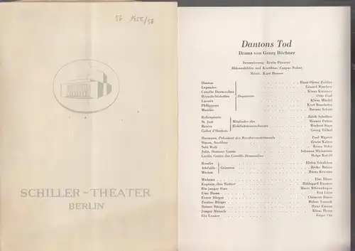 Berlin Schiller Theater. - Boleslaw Barlog (Intendanz / Hrsg.). - Georg Büchner: Dantond Tod. Spielzeit 1955 / 1956, Heft 56. Programmheft des SchillerTheaters Berlin. Insz.:...