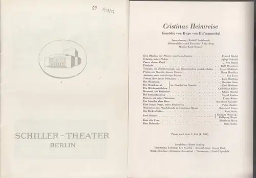 Berlin Schiller Theater. - Boleslaw Barlog (Intendanz / Hrsg.). -  Hugo von Hofmannsthal: Cristinas Heimreise. Spielzeit 1956 / 1957, Heft 59. Programmheft des Schiller...