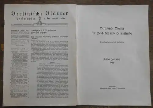 Berlinische Blätter. - Hasselberg, Felix (Hrsg.): Berlinische Blätter für Geschichte und Heimatkunde. Kompletter dritter (3.) Jahrgang 1936, mit den Heften 1 - 6. Aus dem...