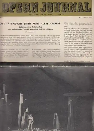 Opern Journal.- Deutsche Oper Berlin. Sellner, Gustav Rudolf  (Hrsg.) - Horst Goerges (Textred.) /  Wilhelm Reinking (Bildred.): Opernjournal / Das Opern Journal -  Nr. 2.  , erste Saison, November 1961. Informationen, Bilder , Essays. 