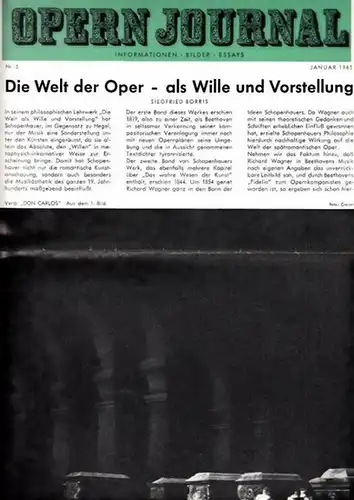 Opern Journal.- Deutsche Oper Berlin. Sellner, Gustav Rudolf  (Hrsg.) - Horst Goerges (Textred.) /  Wilhelm Reinking (Bildred.): Opernjournal / Das Opern Journal -  Nr. 5  Januar 1965.  -  Informationen-Bilder-Essays. 