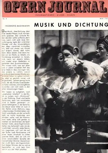 Opern Journal.- Deutsche Oper Berlin. Sellner, Gustav Rudolf  (Hrsg.) - Horst Goerges (Textred.) /  Wilhelm Reinking (Bildred.): Opernjournal / Das Opern Journal -  Nr. 9   Mai  1965.  -  Informationen-Bilder-Essays. 