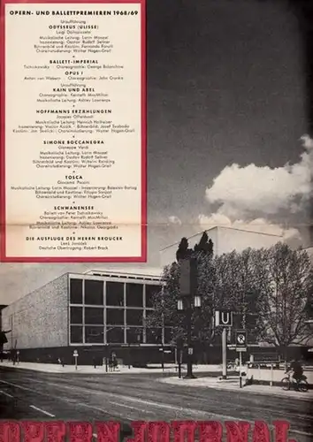 Opern Journal.- Deutsche Oper Berlin. Sellner, Gustav Rudolf  (Hrsg.) - Thomas-M. Langner (Textred.) /  Wilhelm Reinking (Bildred.): Opernjournal / Das Opern Journal -  Spielzeit 1968/69  Nr. 1   August/September -  Informationen-Bilder-Essays.