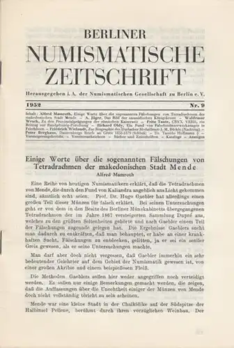 Numismatische Gesellschaft zu Berlin (Hrsg.) - Stamm, Herbert C. / Waldemar Wruck (Schriftltg.): Berliner Numismatische Zeitschrift. 1952 - Nr. 9  -   Band I. 
