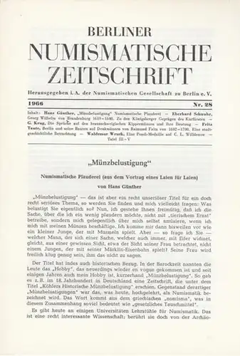 Numismatische Gesellschaft zu Berlin (Hrsg.) -  Waldemar Wruck (Schriftltg.): Berliner Numismatische Zeitschrift. 1966 - Nr. 28.   Band III. 