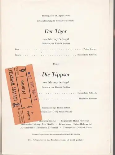 Schiller Theater Werkstatt, Spielzeit 1963 / 1964. Programmheft 147. Aus dem Inhalt: Murray Schisgal   Der Tiger. Die Tippser. Erstaufführung in deutscher Sprache. Deutsche.. 