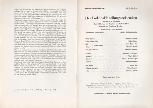 Theater am Kurfürstendamm Berlin.   Arthur Miller: Theater am Kurfürstendamm. 'Der Tod des Handlungsreisenden.' Spielzeit 1961 / 1962. Insz.: Erwin Piscator, mit u.a.: Leonard.. 