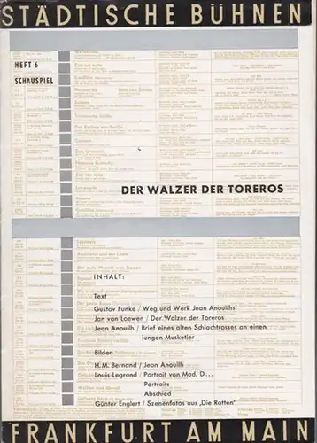 Der Walzer des Toreros. Spielzeit 1957 / 1958. Inszenierung: Arno Assmann / Bühne und Kostüme: Ekkehard Grübler / Darsteller: Wolfgang Schirlitz, Elisabeth Kuhlmann, Rosemarie Weindel.. 