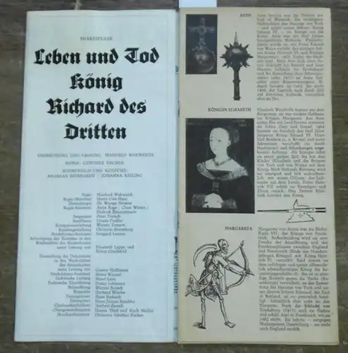 Deutsches Theater und Kammerspiele Berlin, Staatstheater der DDR.   Shakespeare, William: Leben und Tod König Richard des Dritten. Spielzeit 1987.  Übersetzung / Fassung.. 