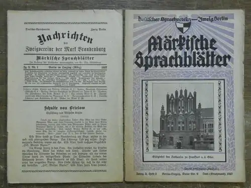 Märkische Sprachblätter. - Max Müllerburg (Hrsg.): Märkische Sprachblätter. 3. Jg. 1927 - 17. Jhrg. 1941. Geschlossene Folge mit 57 Heften. Enthalten sind: Jahrgang 3 (1927)...