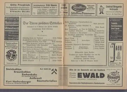 Der Thron zwischen Erdteilen. Programmheft des Stadttheaters Freiberg / Sachsen. Insz.: Ernst Lüsenhop, mit u. a.: Edith Röhner, Anny Kynast, Karl Milling, Willi Danek, Kurt Teumner