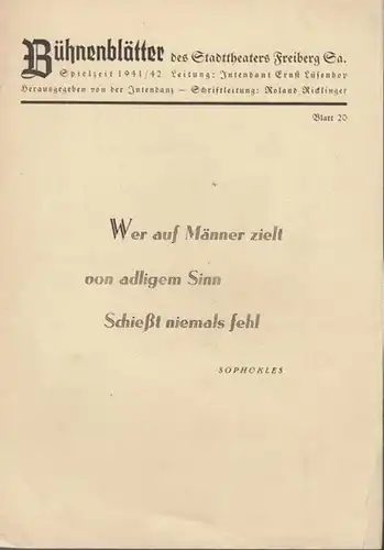Rembrandt. Spielzeit 1941 / 1942, Blatt 20. Bühnenblätter des Stadttheaters Freiberg / Sachsen. URAUFFÜHRUNG. Insz.: Roland Ricklinger, mit u.a.: Otto Löwe, Will-Jo Bach, Ruth Spiehr, Ilse Riekert, Gusti Kreißl / Text: Rembrandt Harmenszoon van Rijn